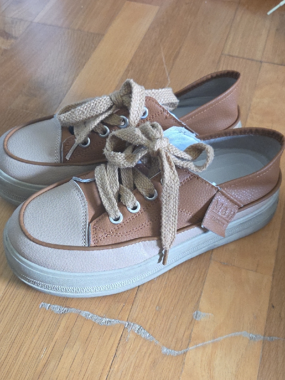 Neutral Tan & Cream Platform Sneakers